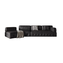 YUANF Mid-Century Genuine Leather Sofa - Light/Dark Walnut