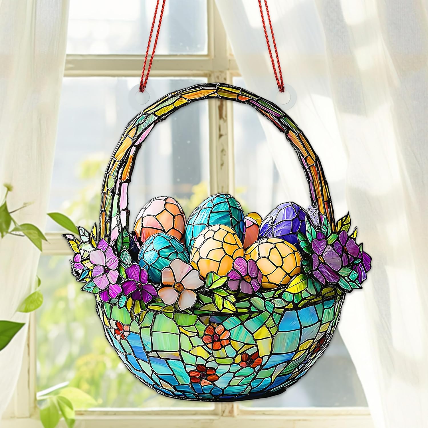 Stained Glass Easter Egg Basket Acrylic Suncatcher