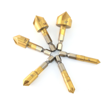 6 Piece 3-Flute 90-Degree Countersink Drill Bit Set with Titanium HSS and Chamfering Tools in Metric End Mill Cutters