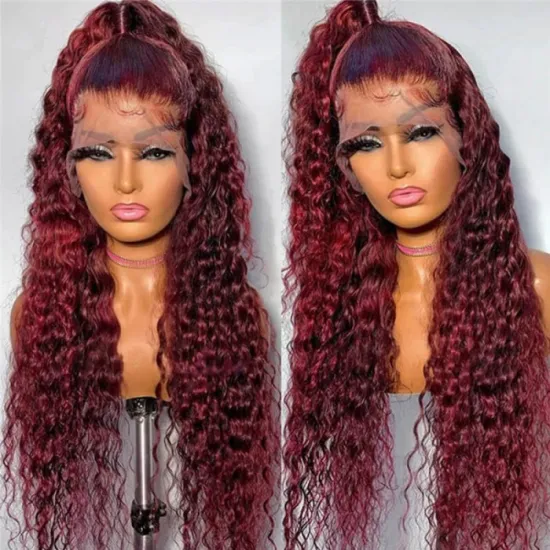 13x4 Deep Curly Lace Front Wig 99J Burgundy 360 Full Lace Front HD Deep Wave Human Hair Wigs