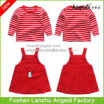 Baby outfits rib-knit cotton top with corduroy Suspender dress Fuzzy Design