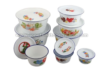 Enamel Finger Bowl With Flat Cover Decor
