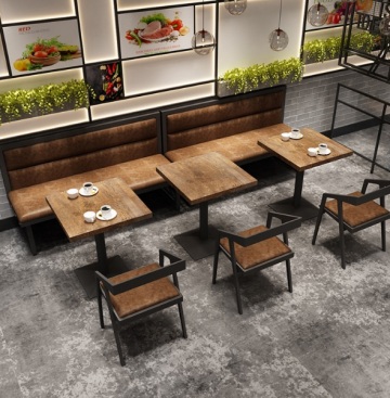 Industrial Restaurant Project Furniture Cafe Hamburger Shop Bar KTV Club Metal Leather Restaurant Sectional Sofa Booth Seating