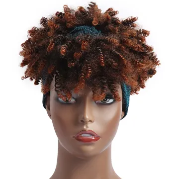 Afro Yaki Kinky Fluffy Synthetic Wrap Wigs Drawstring Kinky Curly Hair Headband Wig
