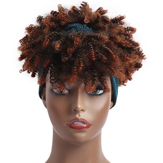Afro Yaki Kinky Fluffy Synthetic Wrap Wigs Drawstring Kinky Curly Hair Headband Wig