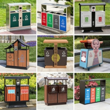 Durable Stainless Steel and Wooden Waste Bin for Public Spaces