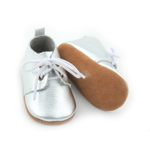 Vente chaude en cuir véritable argent bébé chaussures Oxford