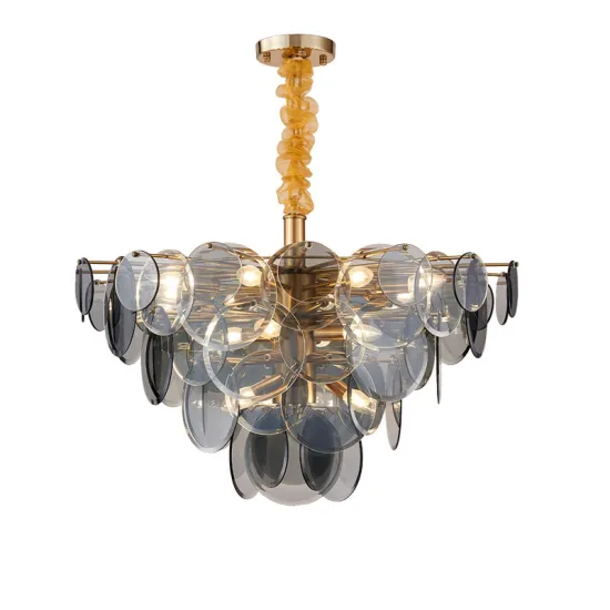 Hot Selling Luxury Contemporary Glass Chandelier: Modern Gold and Smoky Gray Pendant Lights