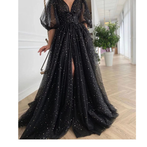 Sparkle Starry Starry Tulle Puffy Sleeve Prom Robes