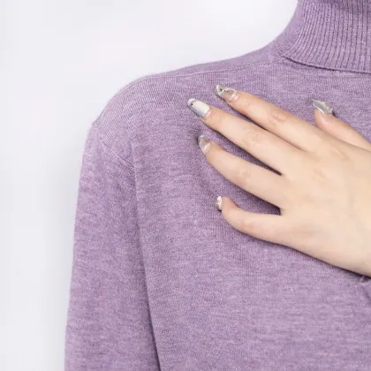 Blue Ripped Turtleneck Knitwear Wool Sweater for Women