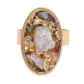 Anillos de cristal Drusy ovalados naturales color oro 18k