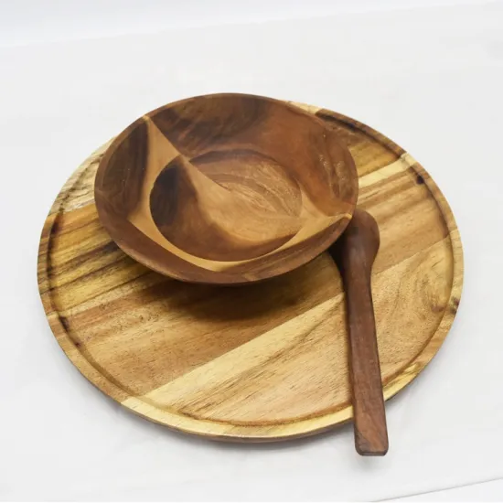 Salad Bowl Set Acacia Wooden Natural Health Reusable Wood Bowl