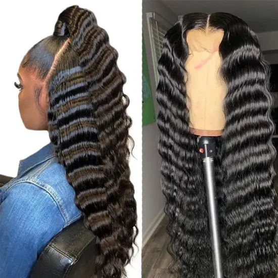 Transparent Hd Swiss Lace Loose Deep Wave Frontal Human Hair Wigs Pre Plucked Brazilian Lace Front Wig