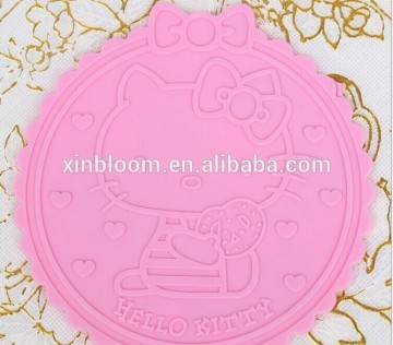 pink hello kitty round silicon thermail insulation cup coaster, butterfly table dining mat,cheap promotional slide-proof ruoon