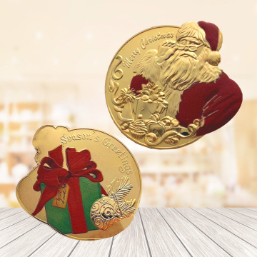 Christmas Santa gold coins souvenir metal soft enamel