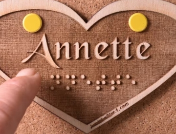 Customized Braille raised wooden heart shaped logo