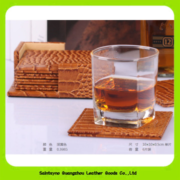 Eco-Friendly Square PU Leather Placemat Coasters Cup Mats with Holder 16034