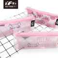 Custom transparent waterproof pink cat plastic pencil case