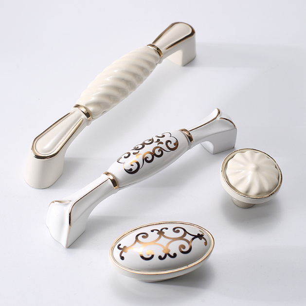 Cream white decorative wardrobe handle