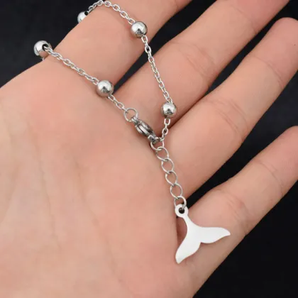 ANENJERY Silver Mermaid Anklet Double Layer Fish Tail Foot Bracelet for Women - Summer Gifts