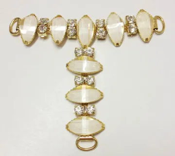 Milky Resin Stone Marquise Diamante Embellished Sandals Chain, Women`s Flats T-Strap Diamante Sandals Trim