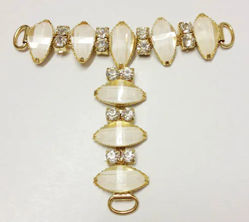 Milky Resin Stone Marquise Diamante Embellished Sandals Chain, Women`s Flats T-Strap Diamante Sandals Trim