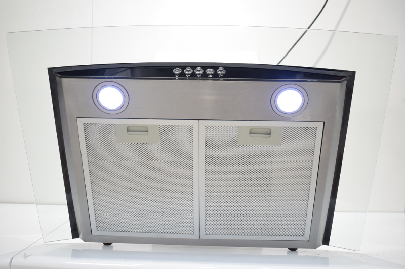 Hot Selling Stainless Steel Push Button Baffle Filter 24# Copper Motor 700/900mm Slim Curved Cooker Hood/Chimney