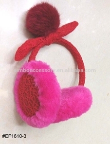 velvet and lace earflap with real rabbit fur pom pom,earmuffs headband,earmuffs hairband,garment accessories,latest design