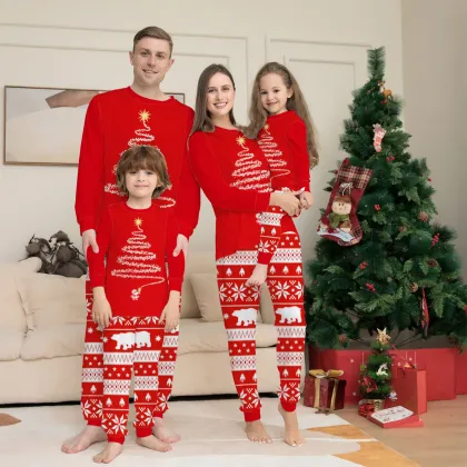 2024 Family Christmas Printed Pajamas Round Neck Long Sleeve Set