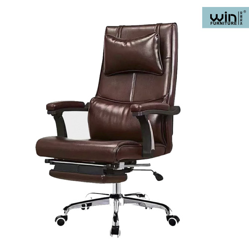 Brown Leather Office Chair With Telescopic Footrest