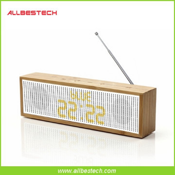 Bluetooth Portable Bamboo Speaker,LED Alarm Clock and FM Radio