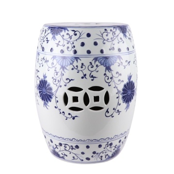 Blue and White Ceramic Stools with Twisted Flower Copper Hole Design