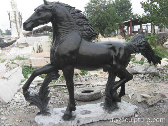 Жизнь размер черная мраморная лошадь статуя