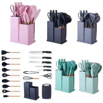 19-Piece Silicone Cooking Tools Set: Comprehensive Kitchen Utensils with Cutting Board and Storage Bucket