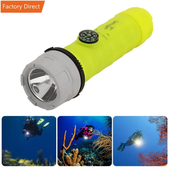 IP68 Waterproof 3xAA Battery Diving Flashlight with Compass