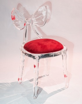 Red Flower Bow Backrest Crystal Vanity Chair