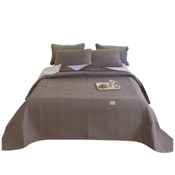 Washed Cotton Bedspread Set: Solid Color Home Yarn-dyed Soft Brushed Coverlet Summer Quilt