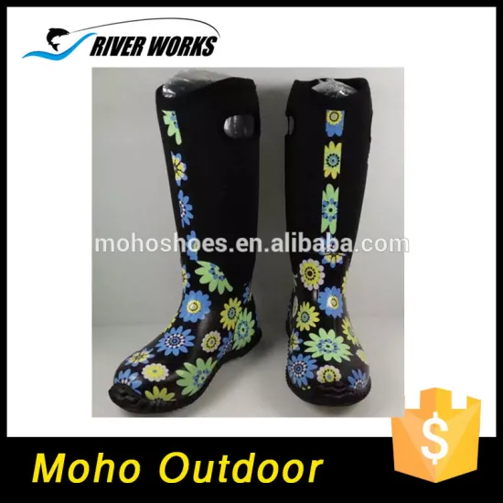 transfer printing cheap 3.5mm 4mm 5mm neoprene lining rubber boots gum rain boots