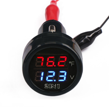 12V 24V Tegangan Digital dan Monitor Suhu Fahrenheit - Voltmeter Thermometer Tester Multimeter