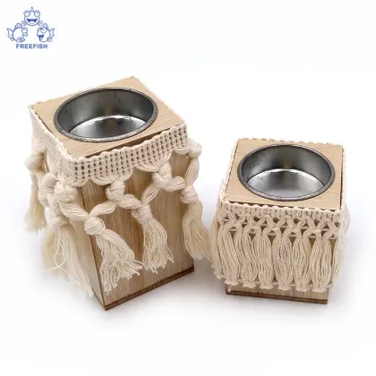 Set of 2 Wood tealight Candle Holders