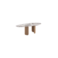 Mesa de madera superior de mármol, mesa de comedor irregular