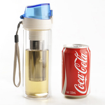 Color Lid Double Wall Glass Water Bottle