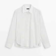 Women's French light minimalist style pure cotton long sleeved shirt