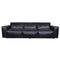 Gaya Retro Black Leather Italian Big Size Sofa