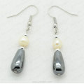 Freshwater pearl hematite waterdrop beads earring