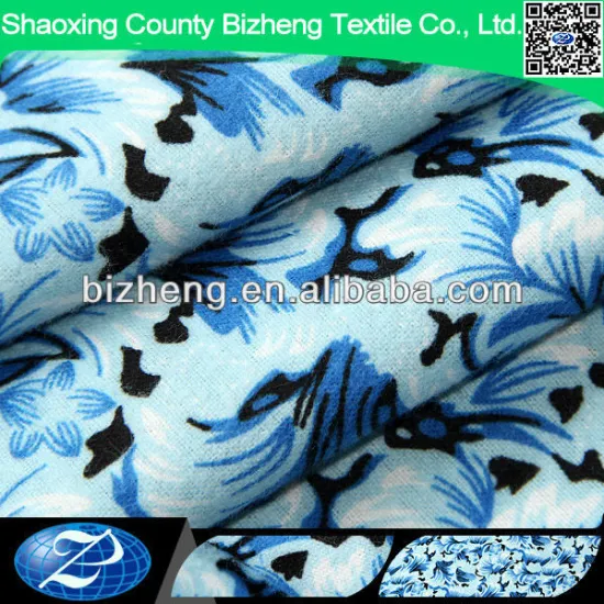 White and blue cotton printed flannel fabric for adult clothing