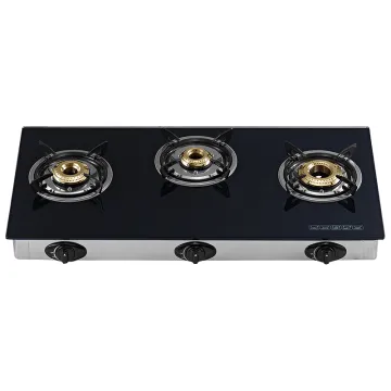 Kitchen Furniture Tempered Glass Surface Stainless Steel Body Gas Cooking Stove With Three Burners