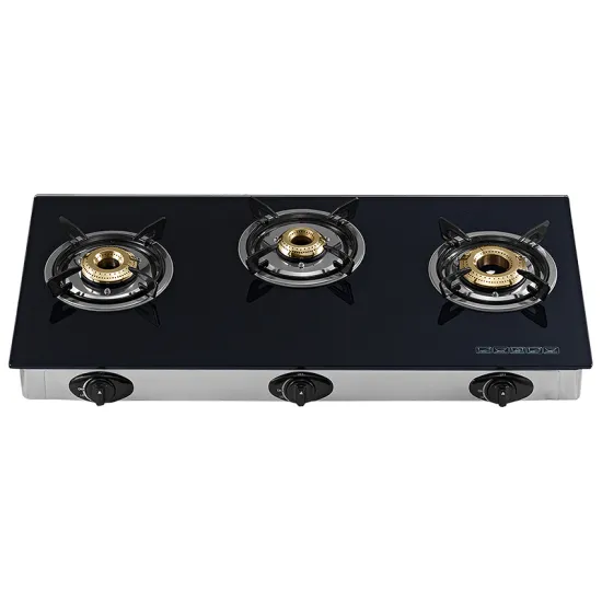 Kitchen Furniture Tempered Glass Surface Stainless Steel Body Gas Cooking Stove With Three Burners