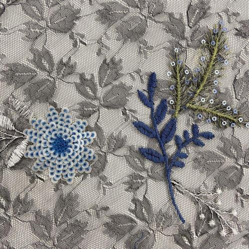 Superb Leaves/ Flower Sequin Embroidery Fabric