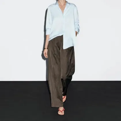 Women's versatile minimalist style satin wide leg pants casual pants
